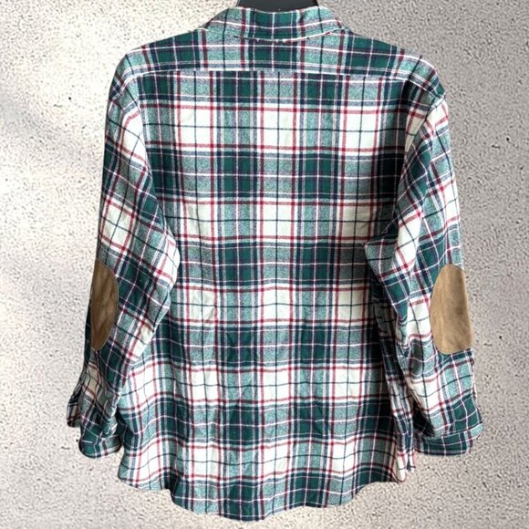Vintage Pendelton Green/Cream Flannel Shirt with Suede Elbow Patches Size XL - Picture 4 of 13